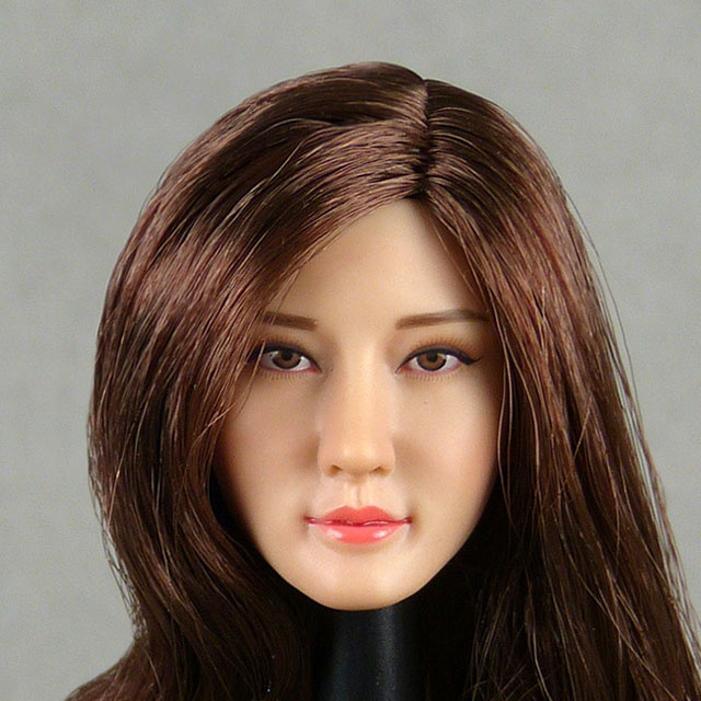 1/6 Asian Beauty Female Head Sculpt Brown Hair For Hot Toys Phicen Suntan U.S.A. 